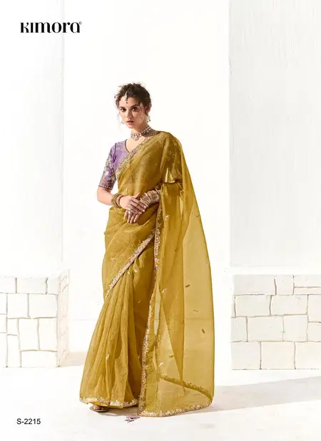 Mustard Yellow Colour Runway X Rangrez By Kimora Organza Tissue With Heavy Work Designer Saree S-2215